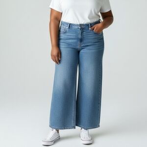 Spanx Wide Leg Size XL Crop Jean High Rise Blue Stretch Denim 25" Inseam